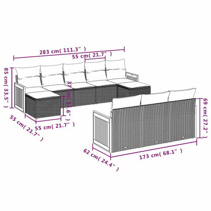 Set Divani da Giardino 10pz con Cuscini in Polyrattan Nero | homemem39