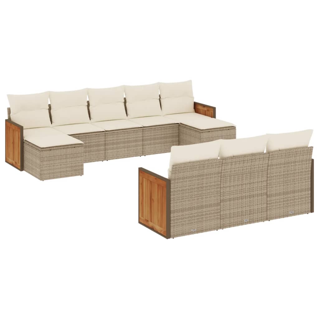Set Divano da Giardino 10 pz con Cuscini Beige in Polyrattan - homemem39