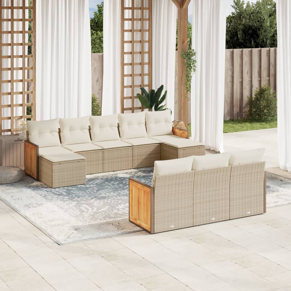 Set Divano da Giardino 10 pz con Cuscini Beige in Polyrattan | homemem39