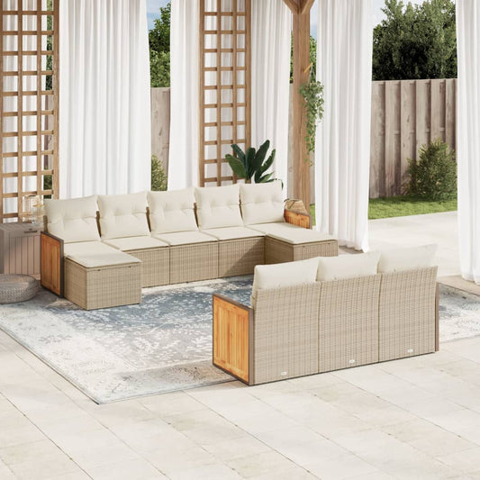 Set Divano da Giardino 10 pz con Cuscini Beige in Polyrattan | homemem39