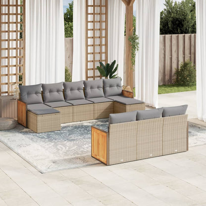 Set Divano da Giardino 10 pz con Cuscini Beige in Polyrattan - homemem39