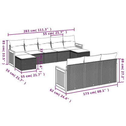Set Divano da Giardino 10 pz con Cuscini Grigio in Polyrattan | homemem39