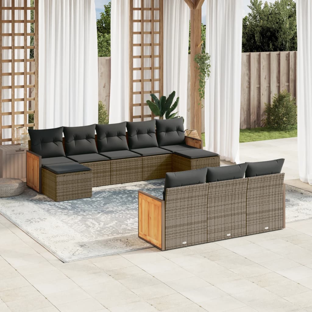 Set Divano da Giardino 10 pz con Cuscini Grigio in Polyrattan | homemem39