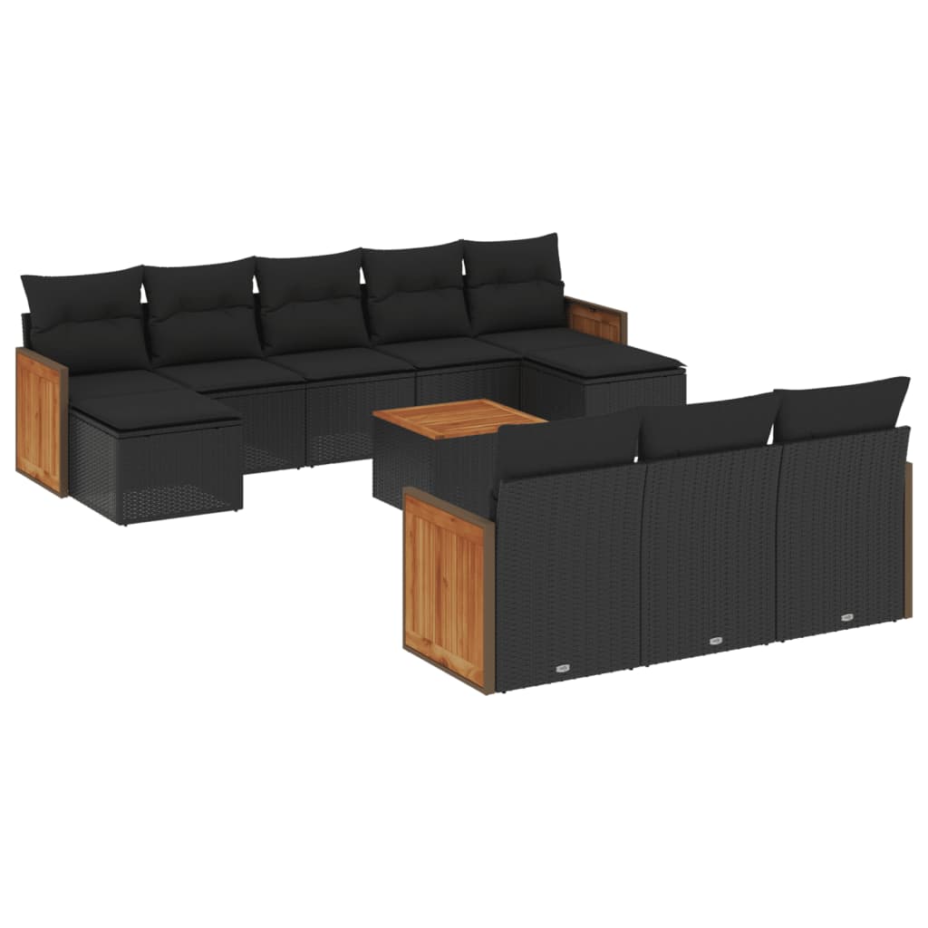 Set Divani da Giardino 11 pz con Cuscini in Polyrattan Nero - homemem39