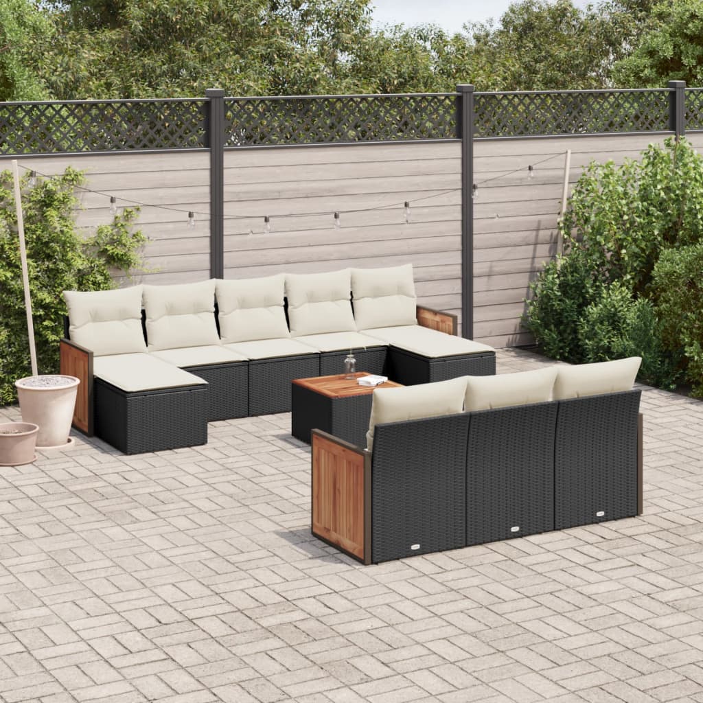 Set Divani da Giardino 11 pz con Cuscini in Polyrattan Nero | homemem39