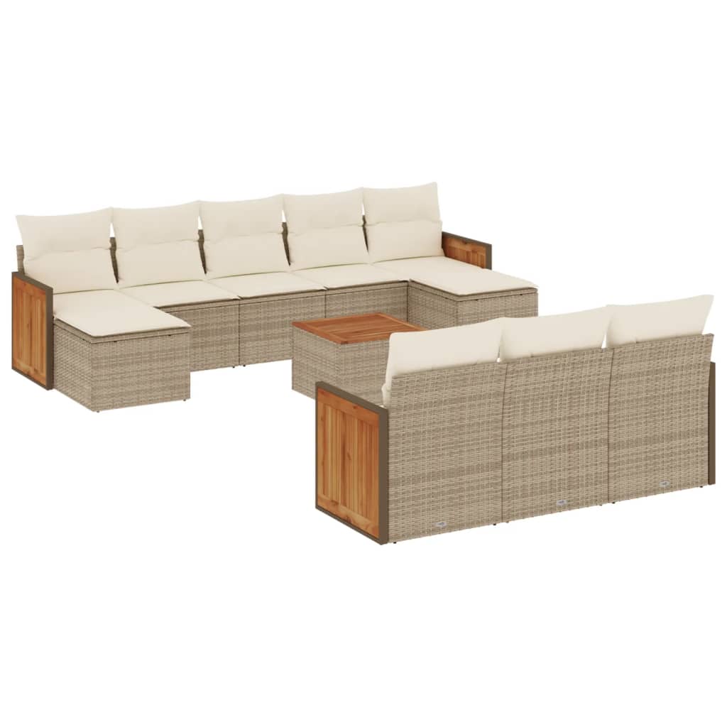 Set Divani da Giardino 11 pz con Cuscini Beige in Polyrattan - homemem39
