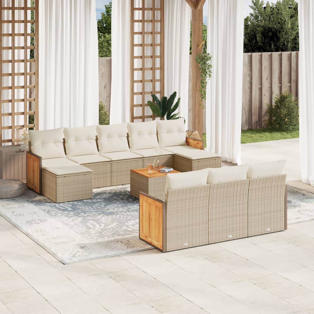 Set Divani da Giardino 11 pz con Cuscini Beige in Polyrattan | homemem39