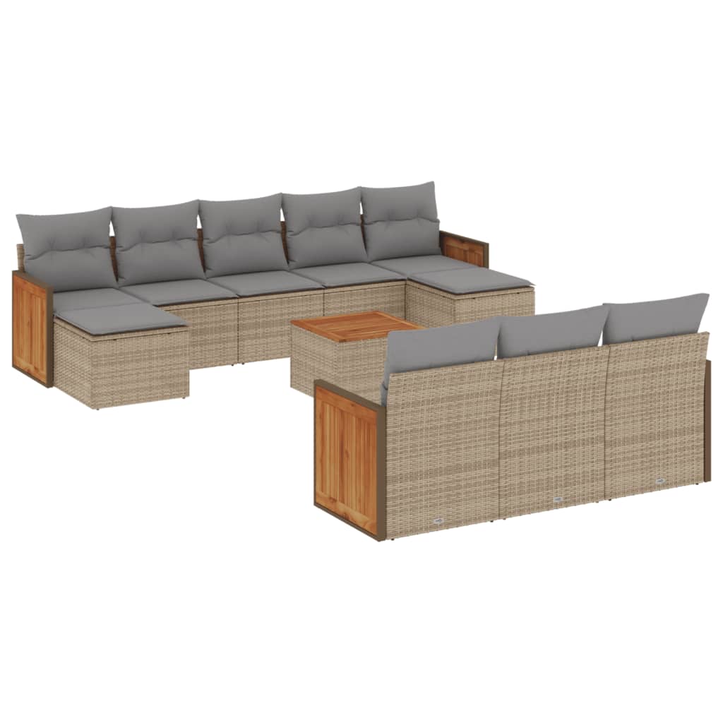 Set Divani da Giardino 11 pz con Cuscini Beige in Polyrattan - homemem39