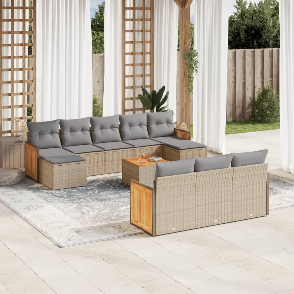 Set Divani da Giardino 11 pz con Cuscini Beige in Polyrattan - homemem39