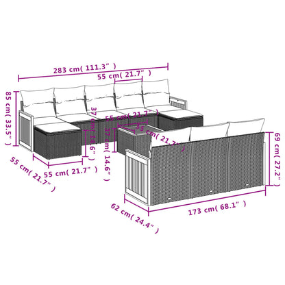 Set Divani da Giardino 11 pz con Cuscini in Polyrattan Grigio | homemem39