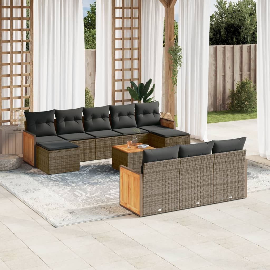 Set Divani da Giardino 11 pz con Cuscini in Polyrattan Grigio - homemem39