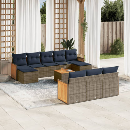 Set Divani da Giardino 11 pz con Cuscini Grigio in Polyrattan | homemem39