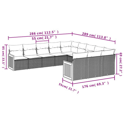 Set Divani da Giardino 11 pz con Cuscini in Polyrattan Nero | homemem39