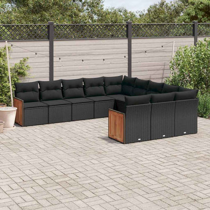 Set Divani da Giardino 11 pz con Cuscini in Polyrattan Nero | homemem39