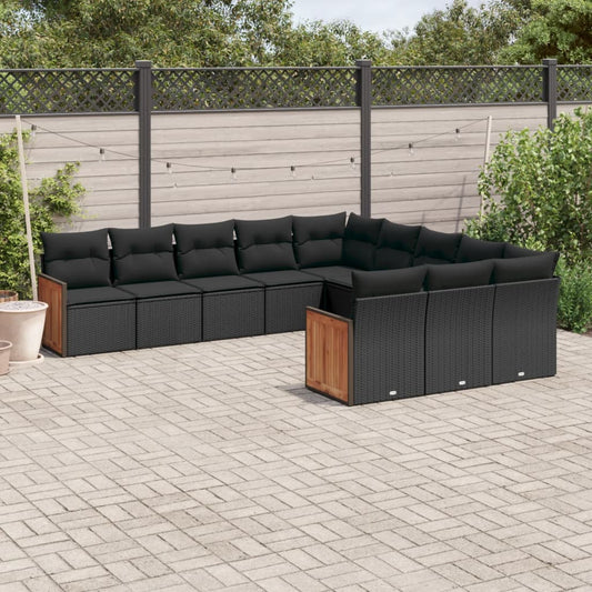 Set Divani da Giardino 11 pz con Cuscini in Polyrattan Nero - homemem39