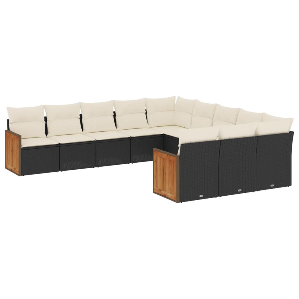 Set Divani da Giardino 11 pz con Cuscini in Polyrattan Nero - homemem39