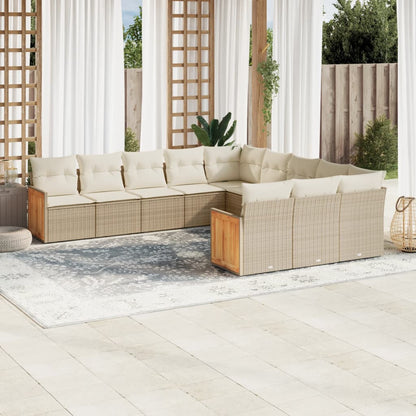 Set Divani da Giardino 11 pz con Cuscini Beige in Polyrattan - homemem39