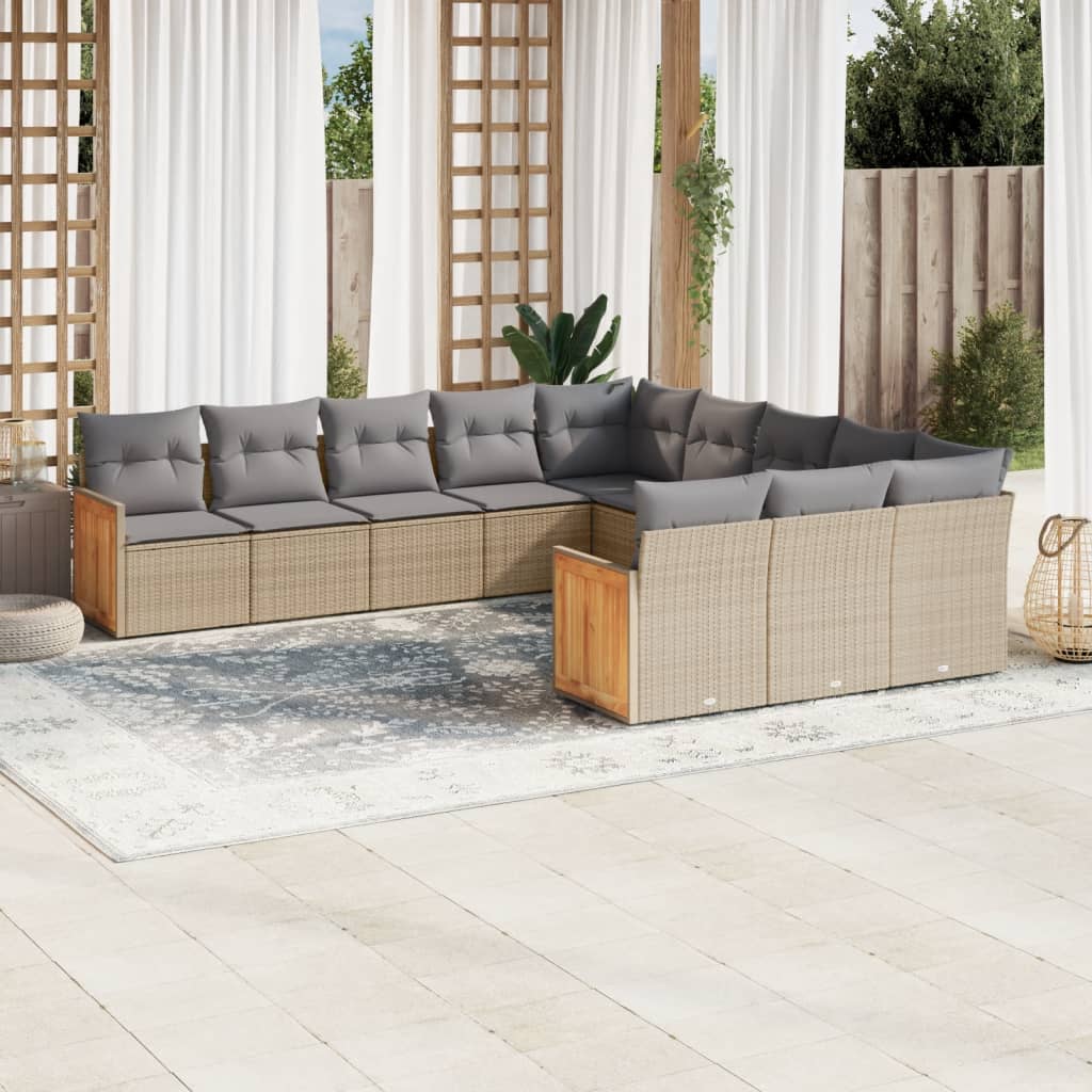 Set Divani da Giardino 11 pz con Cuscini Beige in Polyrattan - homemem39
