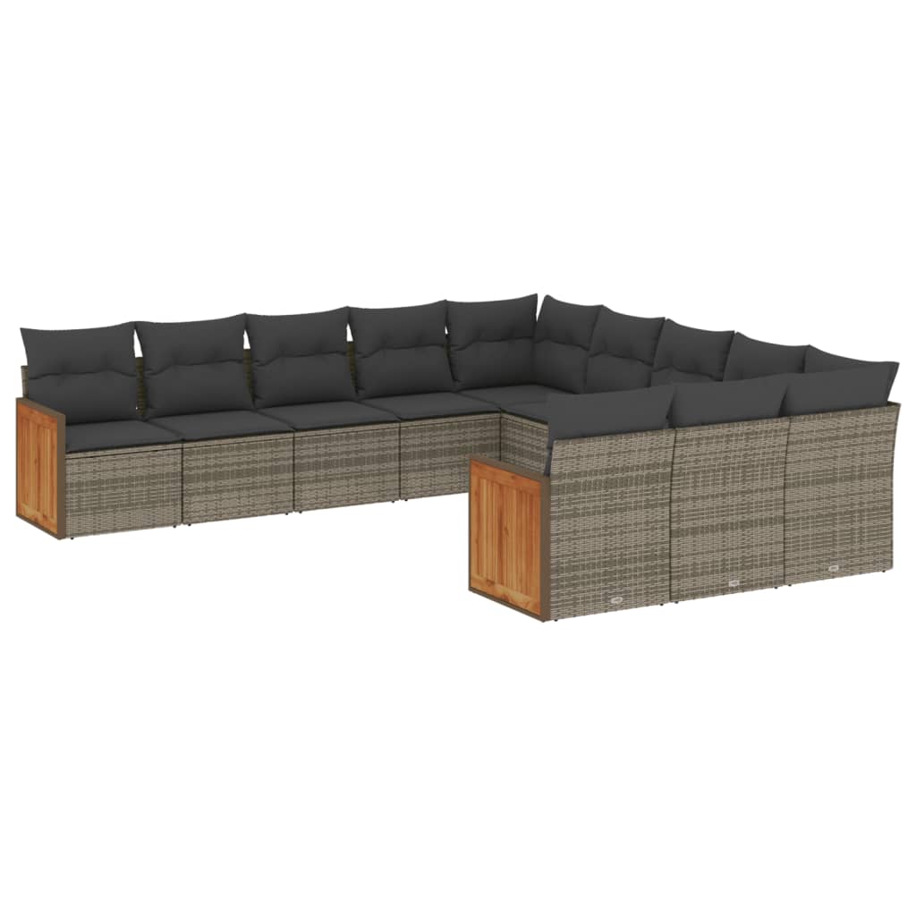 Set Divani da Giardino 11 pz con Cuscini in Polyrattan Grigio | homemem39