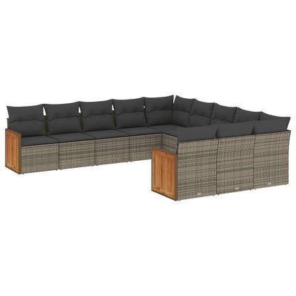Set Divani da Giardino 11 pz con Cuscini in Polyrattan Grigio | homemem39