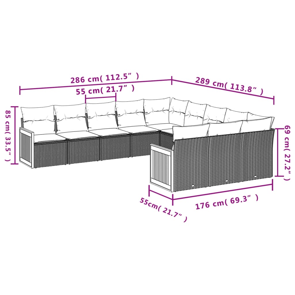 Set Divani da Giardino 11 pz con Cuscini in Polyrattan Grigio | homemem39