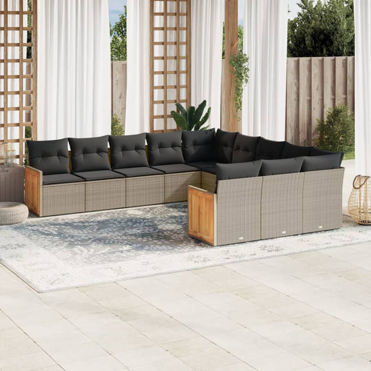 Set Divani da Giardino 11 pz con Cuscini in Polyrattan Grigio - homemem39