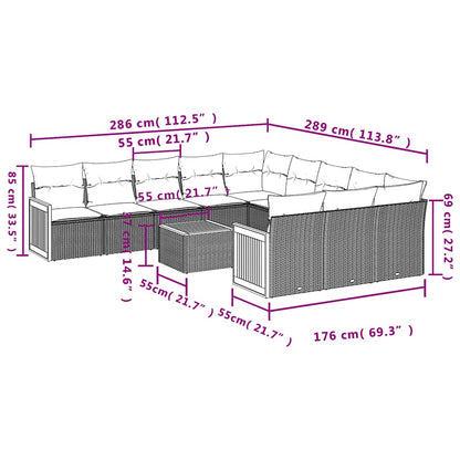 Set Divani da Giardino 12 pz con Cuscini Nero in Polyrattan | homemem39