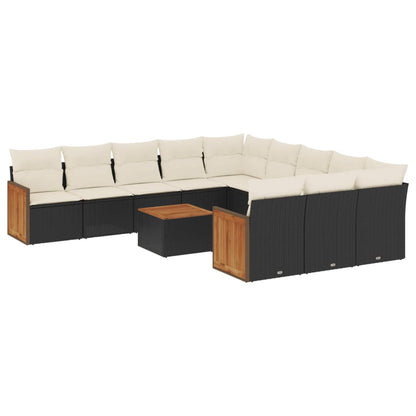 Set Divani da Giardino 12 pz con Cuscini Nero in Polyrattan - homemem39