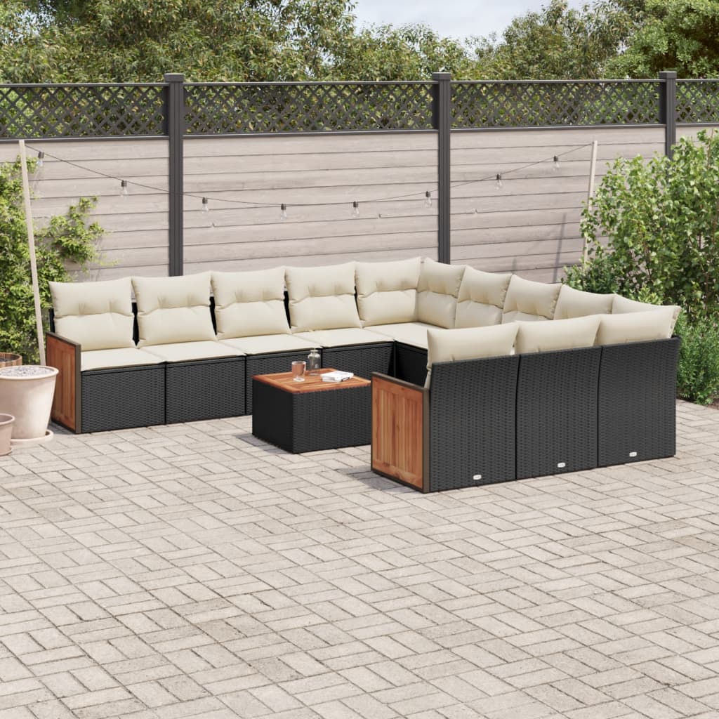 Set Divani da Giardino 12 pz con Cuscini Nero in Polyrattan - homemem39