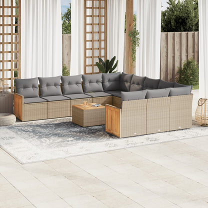 Set Divani da Giardino 12 pz con Cuscini Beige in Polyrattan | homemem39