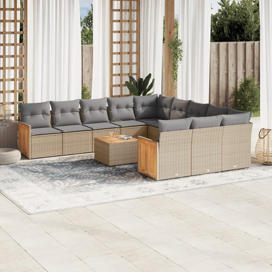 Set Divani da Giardino 12 pz con Cuscini Beige in Polyrattan - homemem39