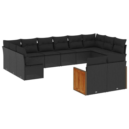 Set Divani da Giardino 12 pz con Cuscini Nero in Polyrattan | homemem39