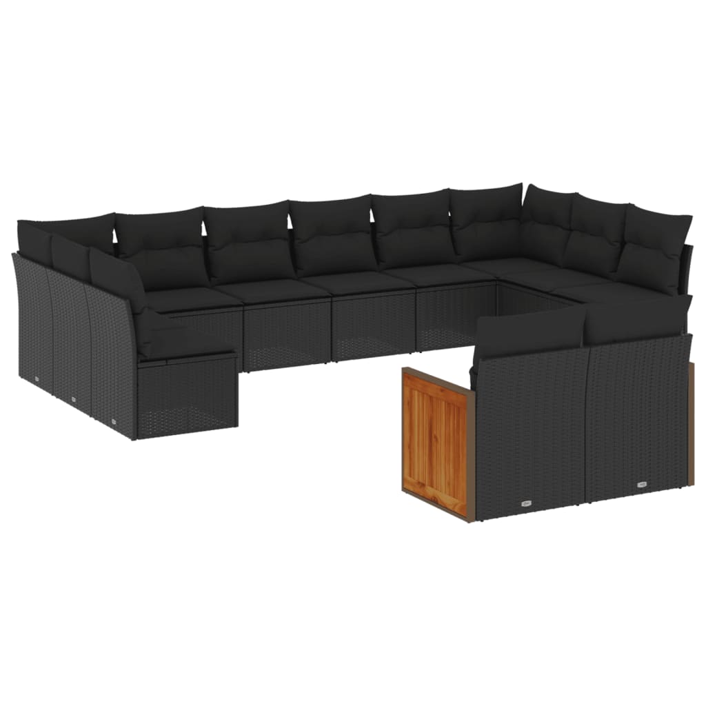 Set Divani da Giardino 12 pz con Cuscini Nero in Polyrattan - homemem39