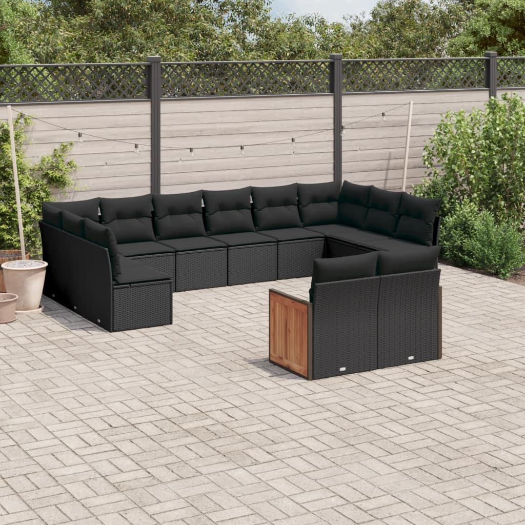 Set Divani da Giardino 12 pz con Cuscini Nero in Polyrattan - homemem39