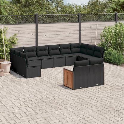 Set Divani da Giardino 12 pz con Cuscini Nero in Polyrattan - homemem39