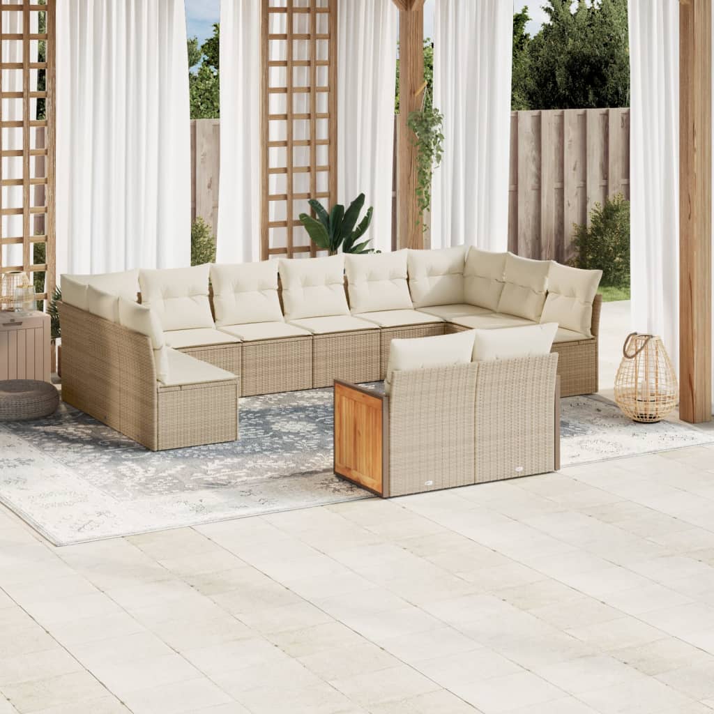 Set Divani da Giardino 12 pz con Cuscini Beige in Polyrattan - homemem39