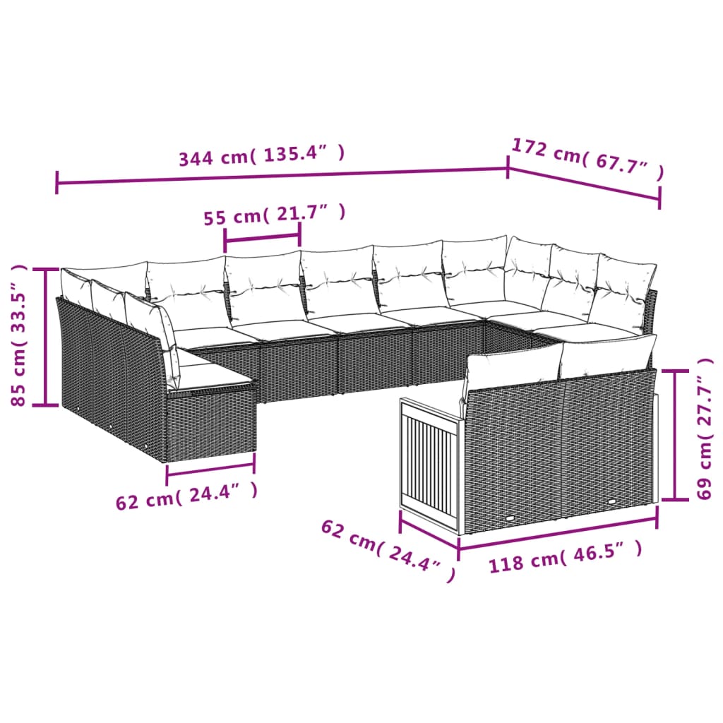 Set Divani da Giardino 12 pz con Cuscini Beige in Polyrattan | homemem39