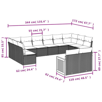 Set Divani da Giardino 12 pz con Cuscini Beige in Polyrattan | homemem39