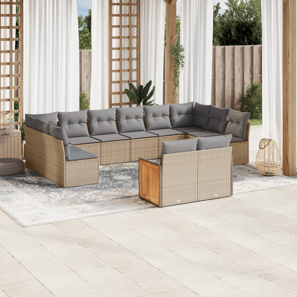 Set Divani da Giardino 12 pz con Cuscini Beige in Polyrattan - homemem39