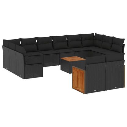 Set Divani da Giardino 13pz con Cuscini Nero in Polyrattan - homemem39