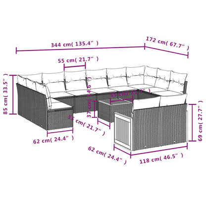 Set Divani da Giardino 13pz con Cuscini Nero in Polyrattan | homemem39