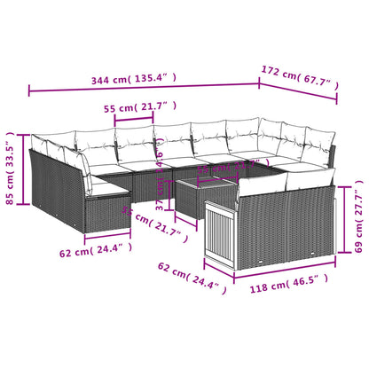 Set Divani da Giardino 13pz con Cuscini Nero in Polyrattan | homemem39