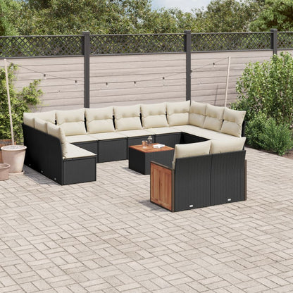 Set Divani da Giardino 13pz con Cuscini Nero in Polyrattan | homemem39