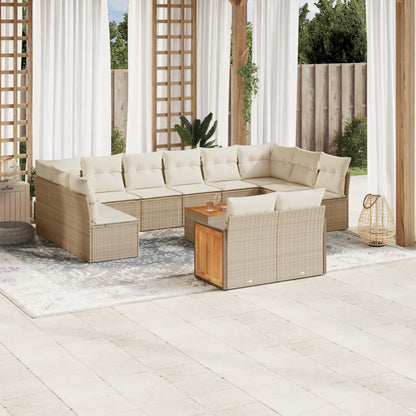 Set Divano da Giardino 13 pz con Cuscini Beige in Polyrattan | homemem39