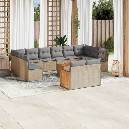 Set Divano da Giardino 13 pz con Cuscini Beige in Polyrattan - homemem39