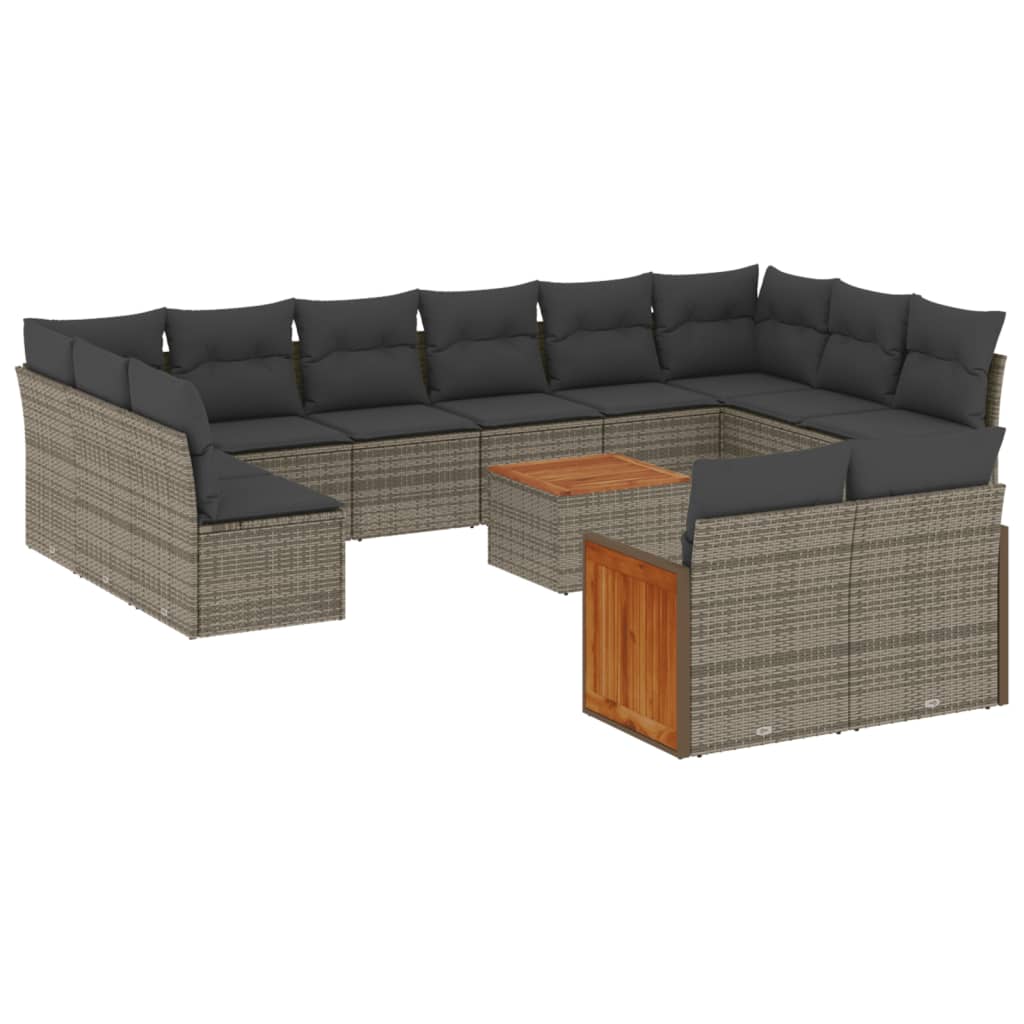 Set Divani da Giardino 13 pz con Cuscini Grigio in Polyrattan | homemem39