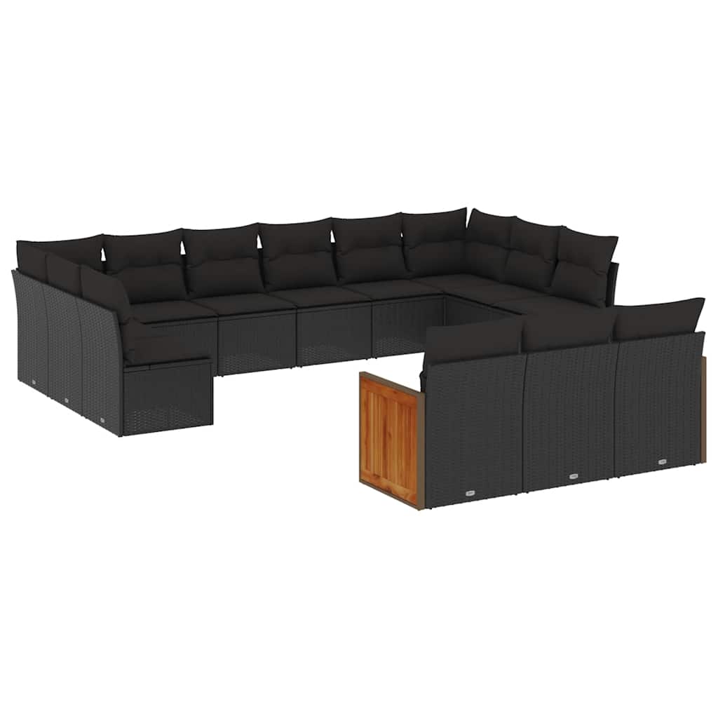 Set Divani da Giardino 13pz con Cuscini Nero in Polyrattan | homemem39
