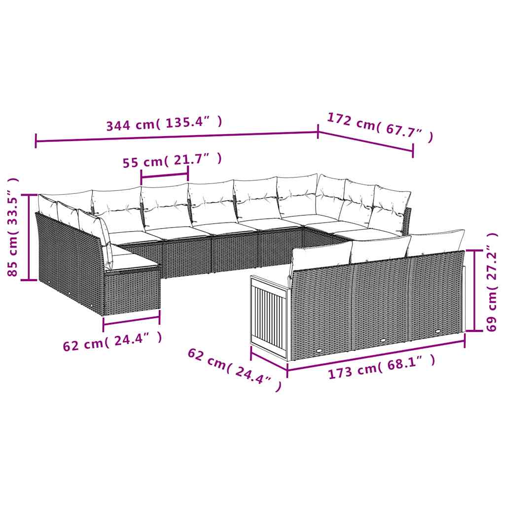 Set Divani da Giardino 13pz con Cuscini Nero in Polyrattan | homemem39