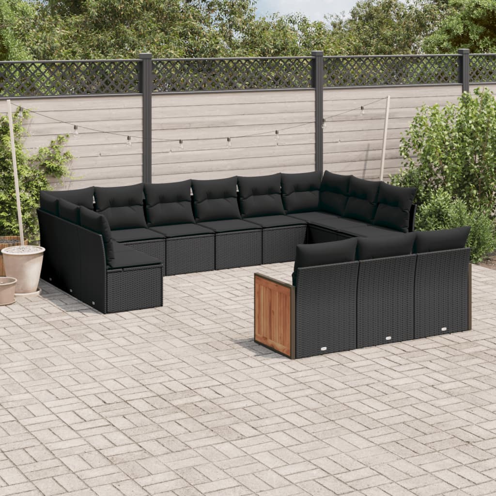 Set Divani da Giardino 13pz con Cuscini Nero in Polyrattan - homemem39