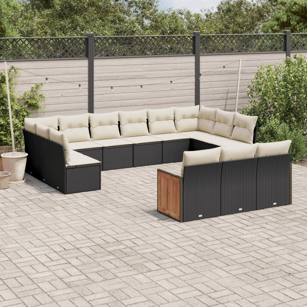 Set Divani da Giardino 13pz con Cuscini Nero in Polyrattan - homemem39